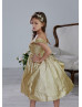 Gold Glitter Off Shoulder Flower Girl Dress